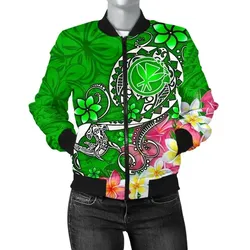 FamilyGater Jacket - Bomber Jacket Hawaii - Turtle Plumeria Polynesian Tattoo Green Color - BN18