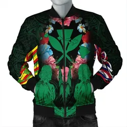 FamilyGater Jacket - Hawaii Map Kanaka Two Men Holding Flag Bomber Jacket Green - AH - J5R