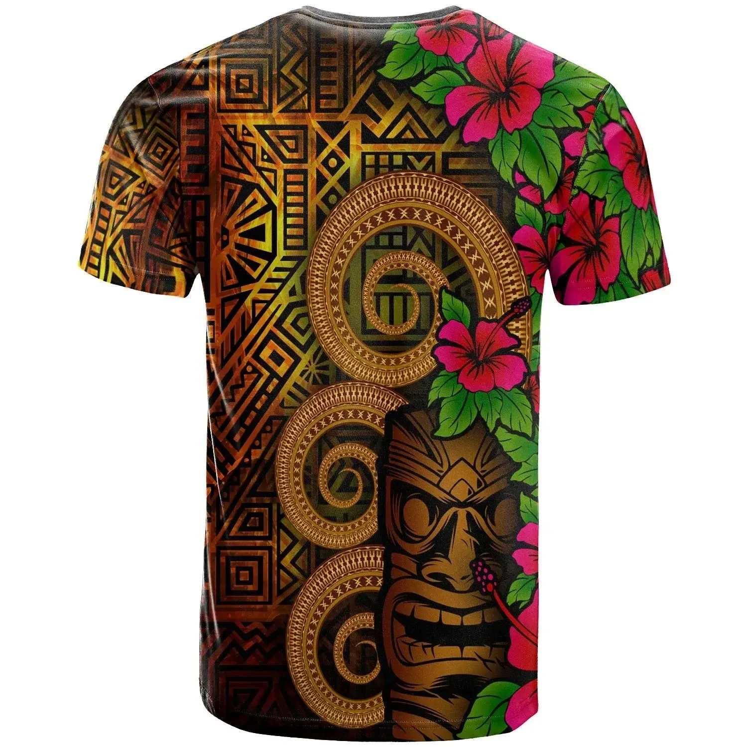 Polynesian Hawaii Custom Personalised T-Shirt - Tiki With Hibiscus - BN12