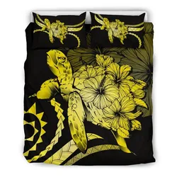Hawaiian Bedding Set - Hawaii Turtle Hibiscus Polynesian Vintage Bedding Set - Yellow