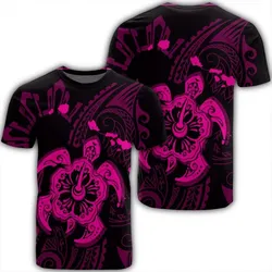 Hawaiian Map Kanaka Hibiscus Turtle Pink Polynesian T-Shirt - AH