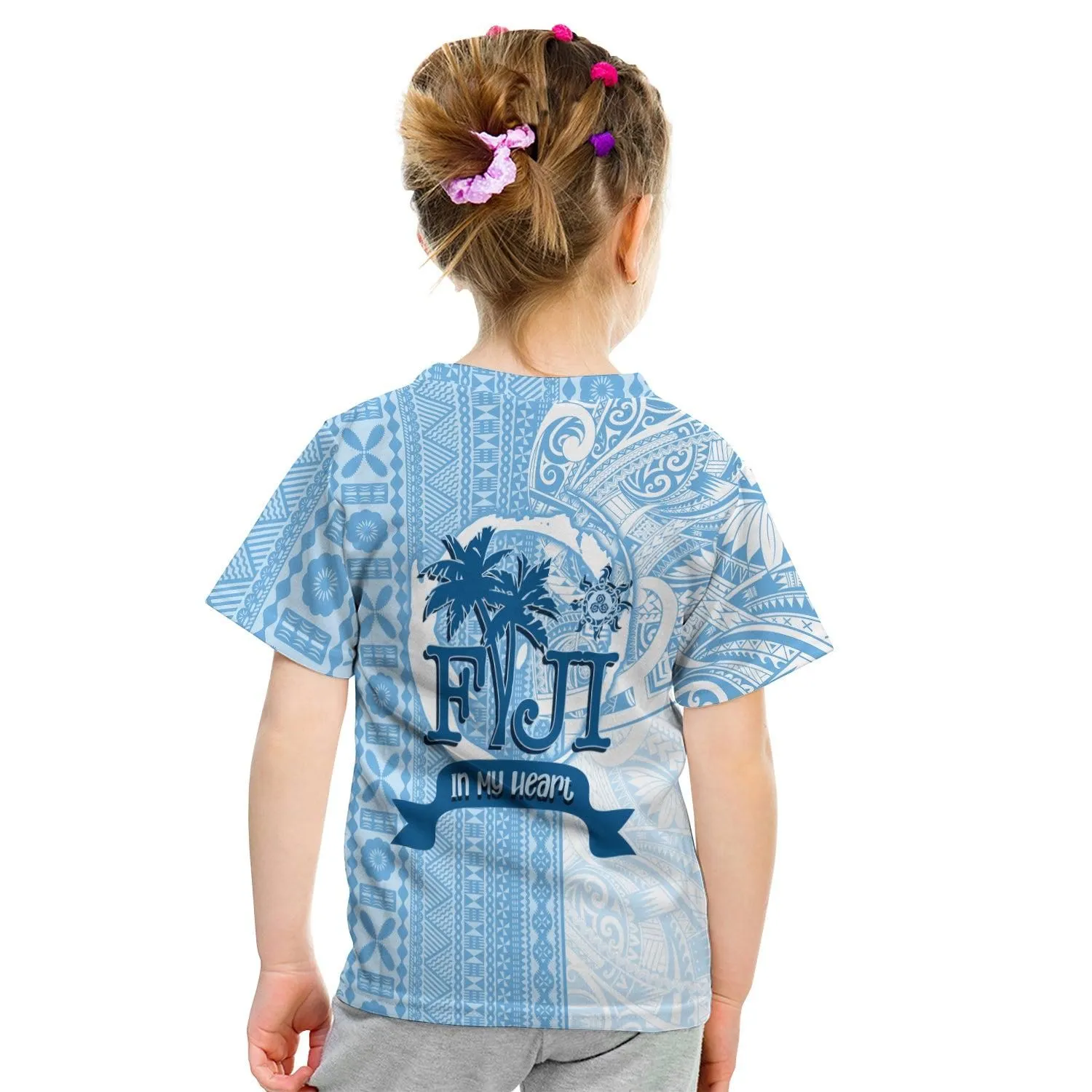 Fiji Tapa Pattern With Hibiscus Kid T Shirt - Fiji In My Heart LT7