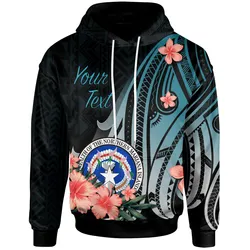 Northern Mariana Islands Personalised Custom Hoodie - Turquoise Polynesian Hibiscus Pattern Style