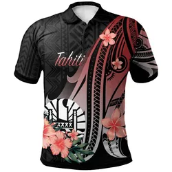 Tahiti Polo Shirt - Red Polynesian Hibiscus Pattern Style