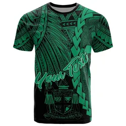 Fiji Polynesian Custom Personalised T-Shirt - Tribal Wave Tattoo Green