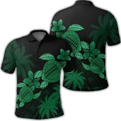 Hawaii Turtle Plumeria Coconut Tree Polynesian Polo Shirt - Green