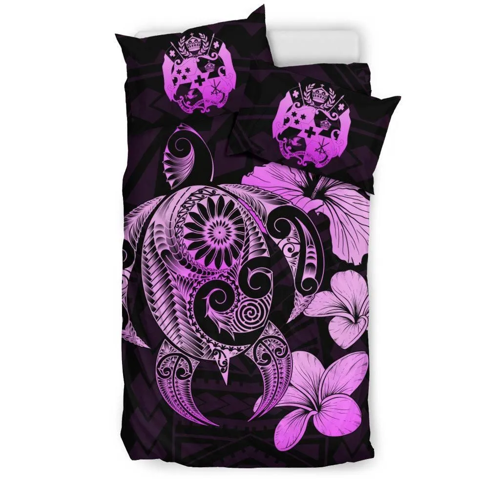 FamilyGater Bedding Set - Cover and Pillow Cases Tonga Hibiscus Plumeria Mix Polynesian Turtle Pink J1