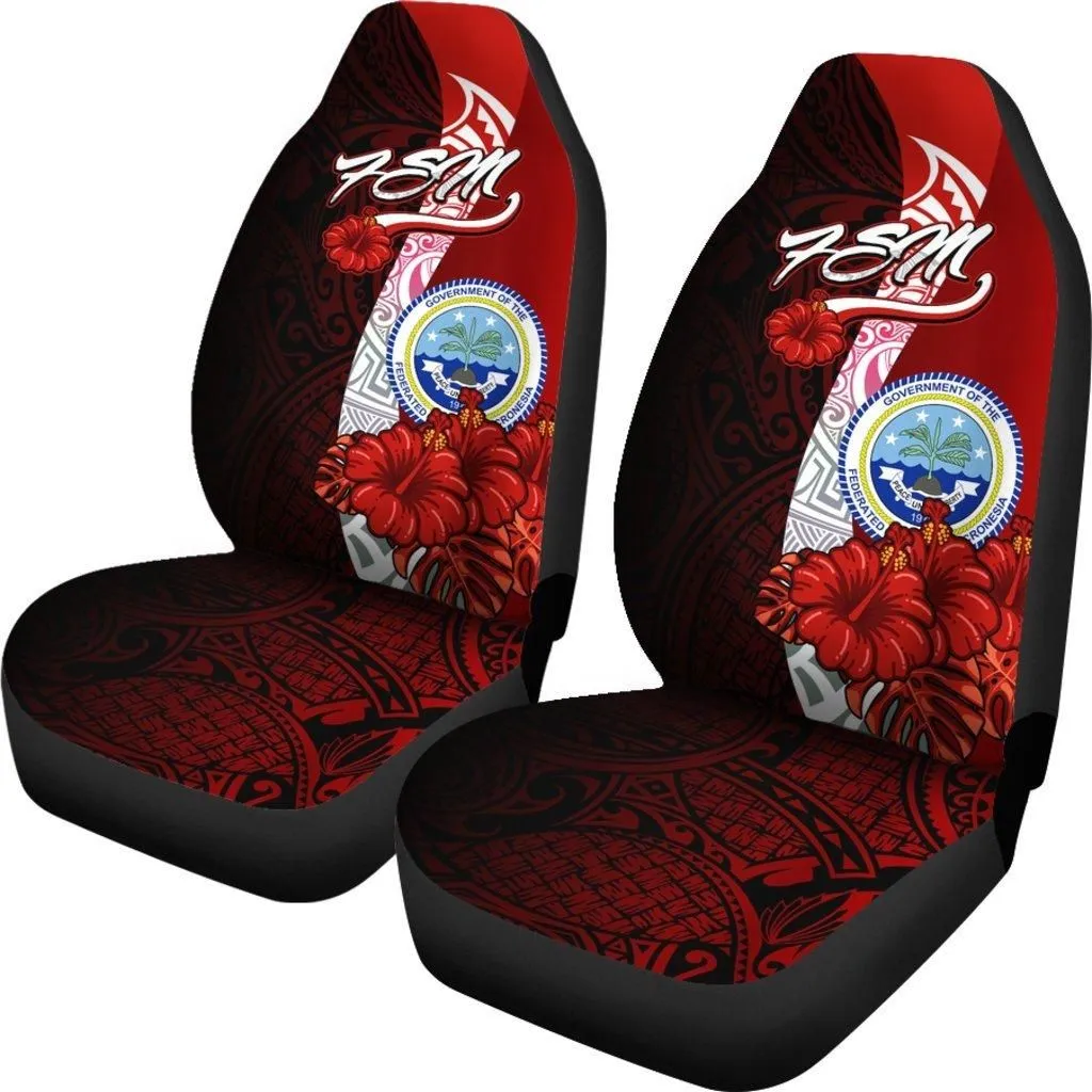 Federated States Of Micronesia Car Seat Covers - Coat Of Arm With Hibiscus