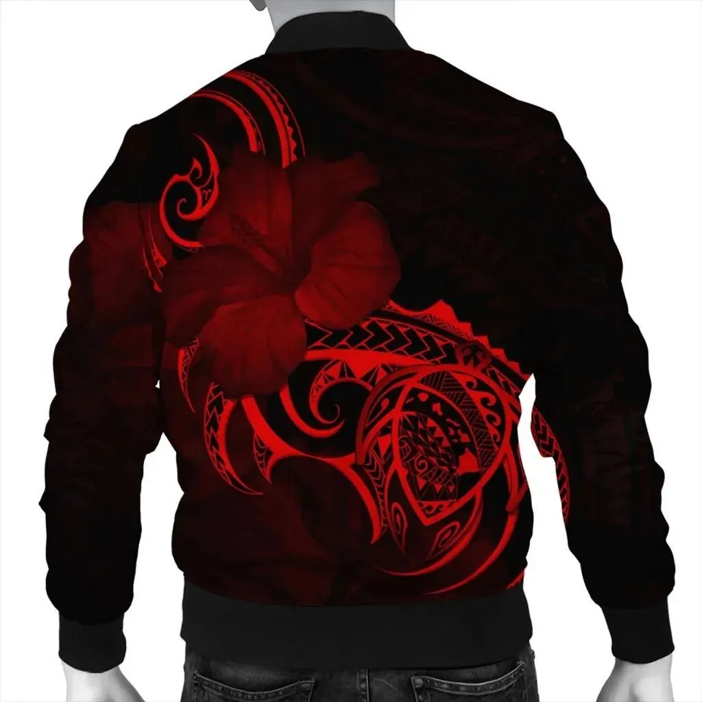 Alohawaii Jacket - Hawaii Map Turtle Hibiscus Divise Polynesian Bomber Jacket Red - AH - JR