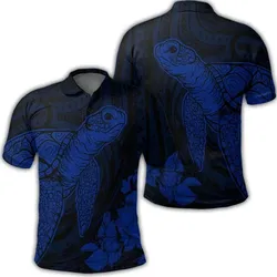 Alohawaii Shirt - Hawaiian Hibiscus Memory Turtle Polynesian Polo Shirt Blue - AH - JR