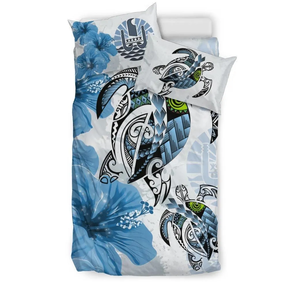Tahiti Bedding Set - Polynesia Turtle Hibiscus Blue