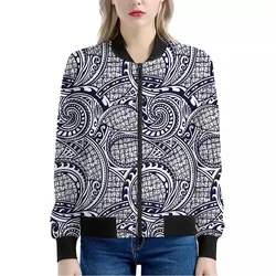 Blue Maori Polynesian Tribal Print Womens Bomber Jacket