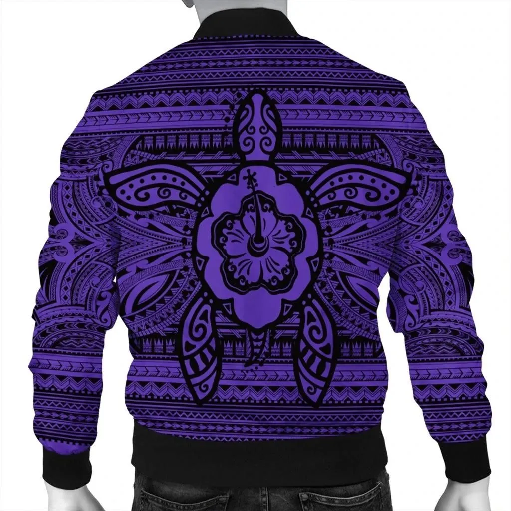 FamilyGater Jacket - Hawaiian Turtle Polynesian Tribal Bomber Jacket Purple AH - J7R