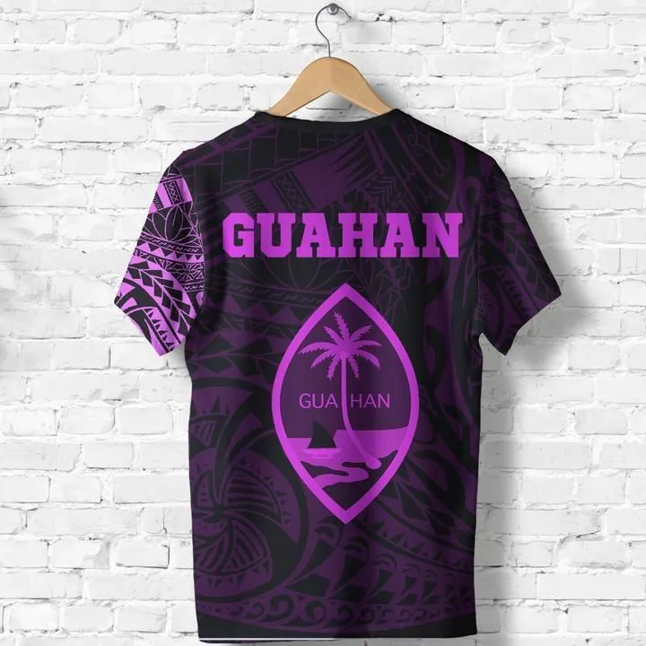 Guahan T shirt - Guahan Coat of Arms Polynesian Tattoo Style Pink
