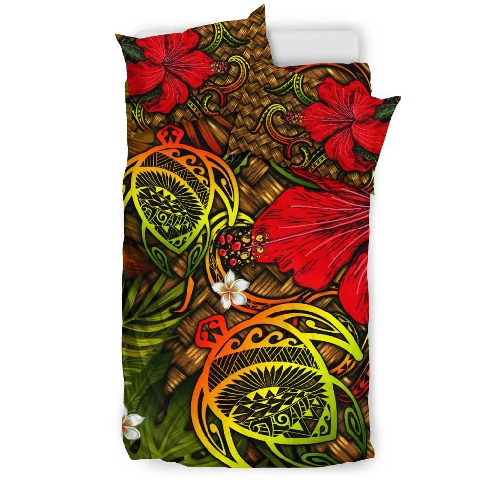 Hawaii Lauhala Hibiscus Polynesian Tropical Reggae Bedding Set - Wake Style - AH