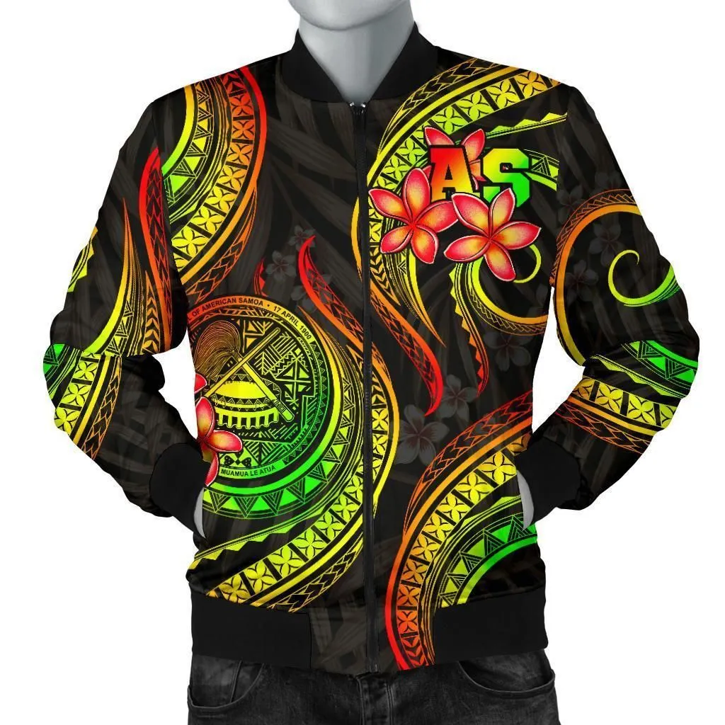 American Samoa Polynesian Men Bomber Jacket - Reggae Plumeria