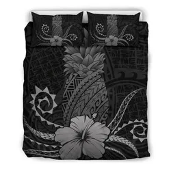FamilyGater Home Set - Hawaii Polynesian Pineapple Hibiscus Bedding Set - Zela Style Gray - AH - J4