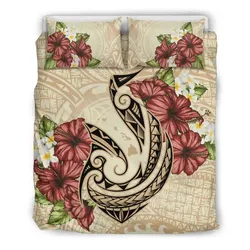 FamilyGater Home Set - Hawaii Fish Hook Hibiscus Plumeria Polynesian Bedding Set - AH J4