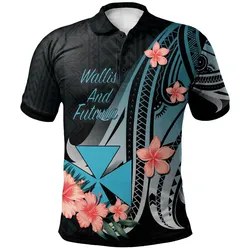 Wallis and Futuna Polo Shirt - Turquoise Polynesian Hibiscus Pattern Style
