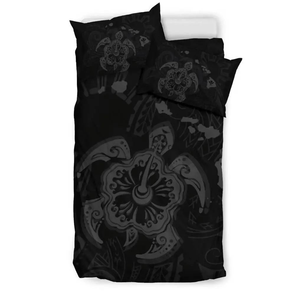 FamilyGater Bedding Set - Cover and Pillow Cases Hawaiian Map Kanaka Hibiscus Turtle Gray Polynesian - AH - J4