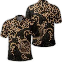 Hawaiian Map Turtle Hibiscus Kanaka Polynesian Polo Shirt - Gold - AH