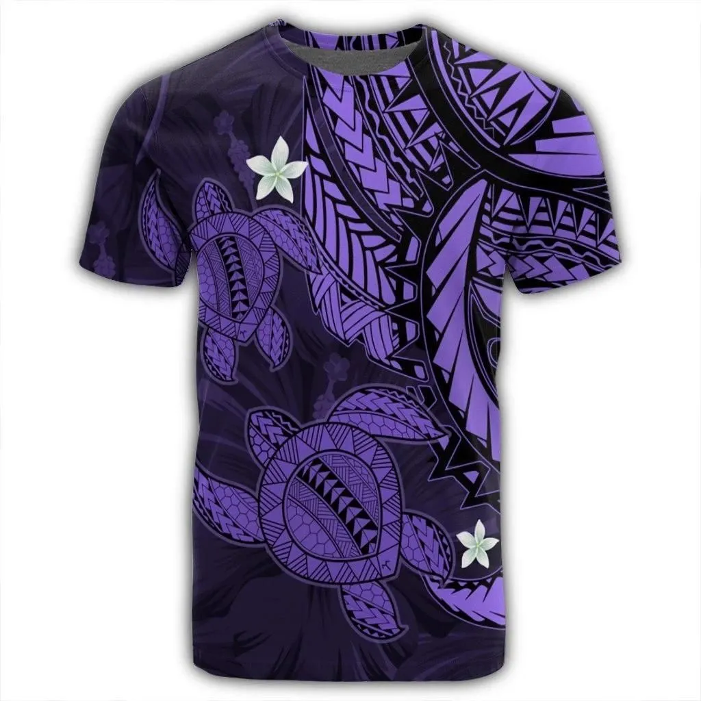 Alohawaii Tee - Hawaii Polynesian Turtle Hibiscus T-shirt Purple - AH - J4R