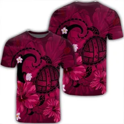 Hawaiian Map Big Turtle Hibiscus Plumeria Tribal Polynesian T-Shirt - Pink - AH