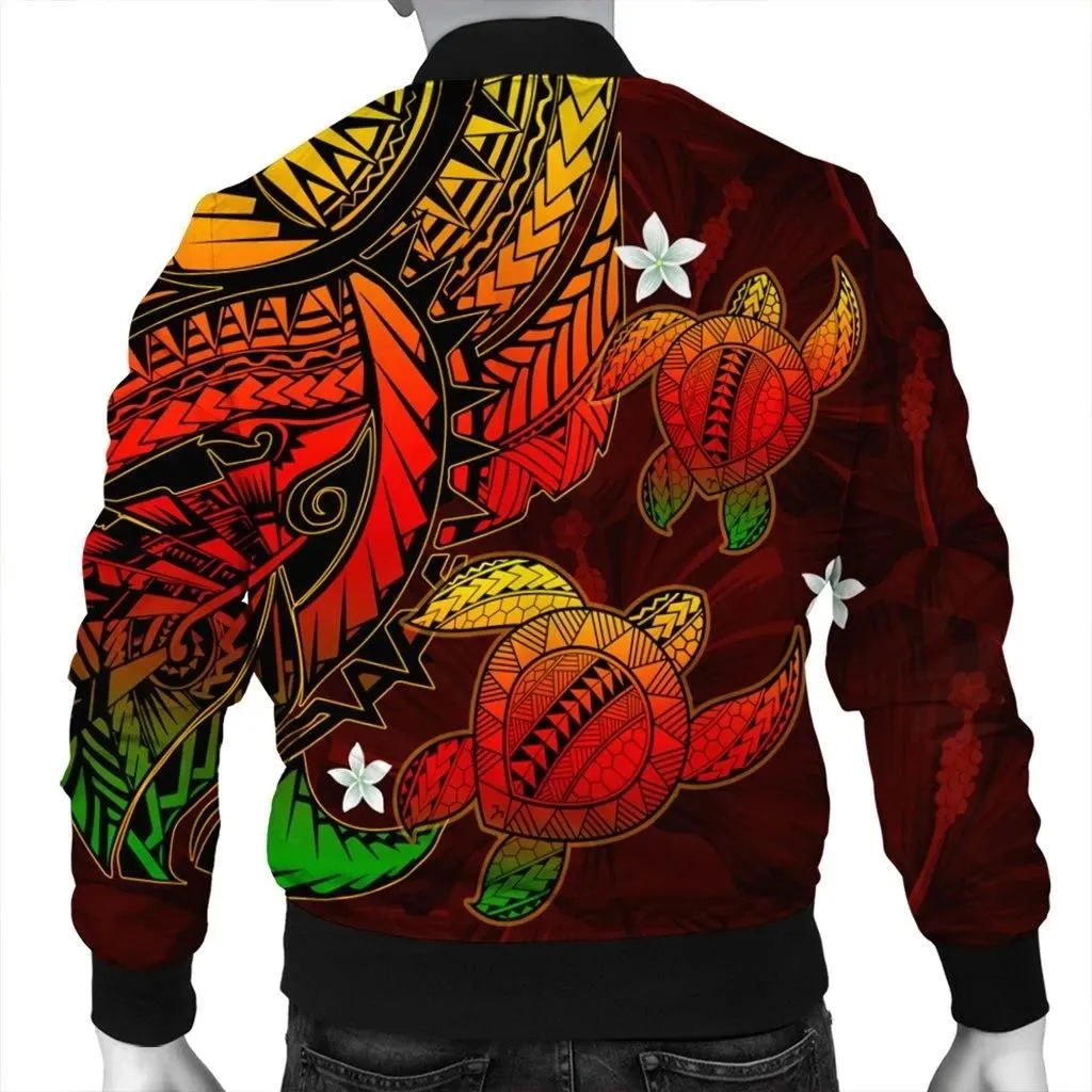 FamilyGater Jacket - Hawaii Polynesian Turtle Hibiscus Bomber Jacket - Color Flag - AH - J4R