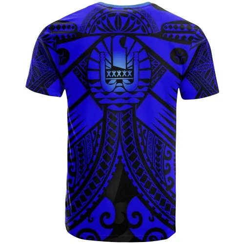Tahiti T shirts - Blue Seal with Polynesian Tattoo