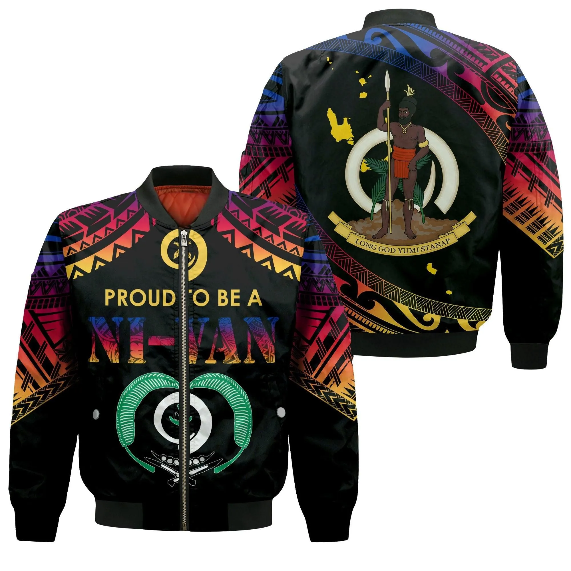 Vanuatu Proud To Be A Ni-Van - Polynesian Pattern Bomber Jacket - Torba Province LT7