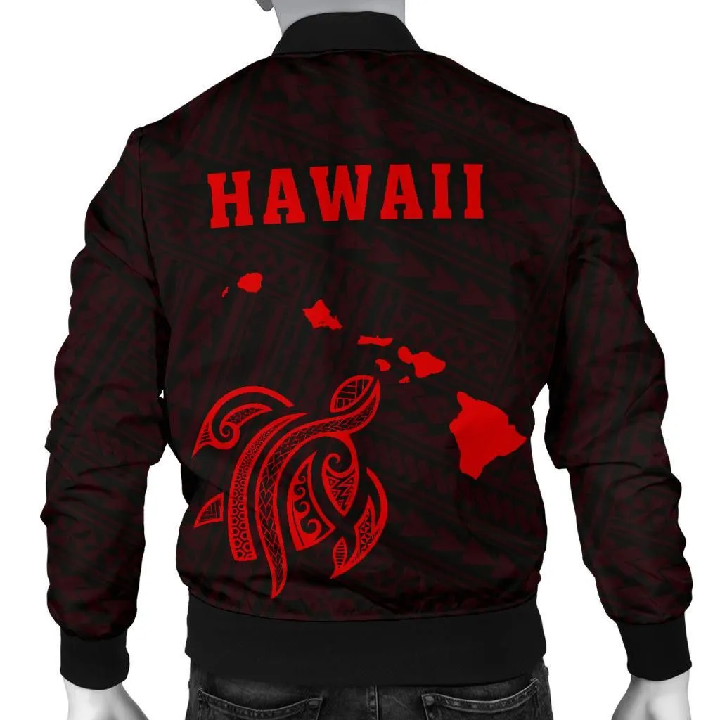 FamilyGater Jacket - Hawaii Kakau Polynesian Turtle Map Men's Bomber Jacket - Red - AH - J6