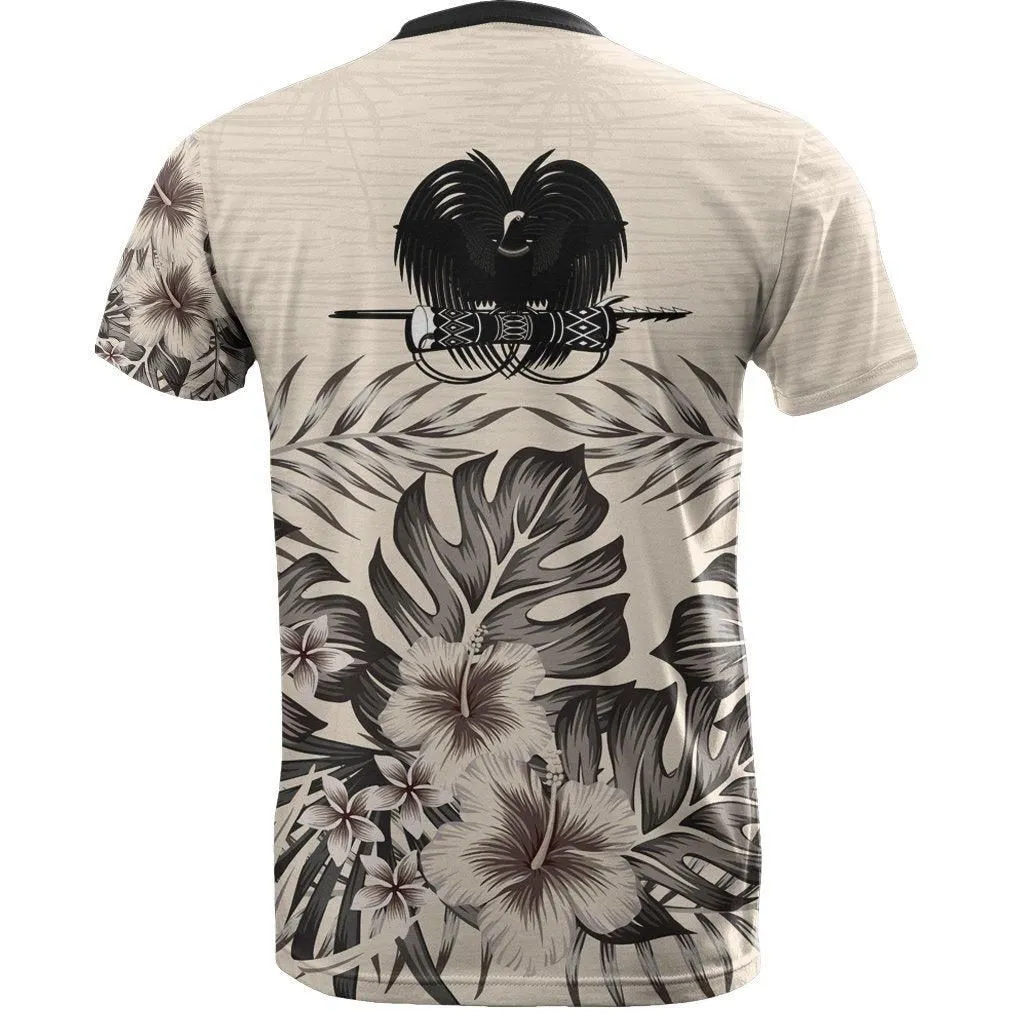 Papua New Guinea T shirt - Papua New Guinea Coat Of Arms Beige Hibiscus