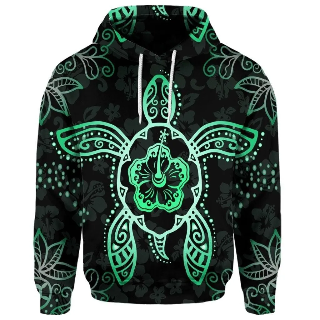 (Personalised) Hawaiian Turtle And Hibiscus Polynesian Hoodie Green