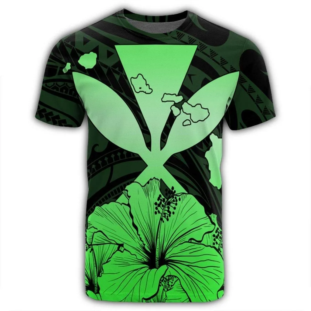 Hawaiian Kanaka T-Shirt Hibiscus Polynesian Love - Green - AH