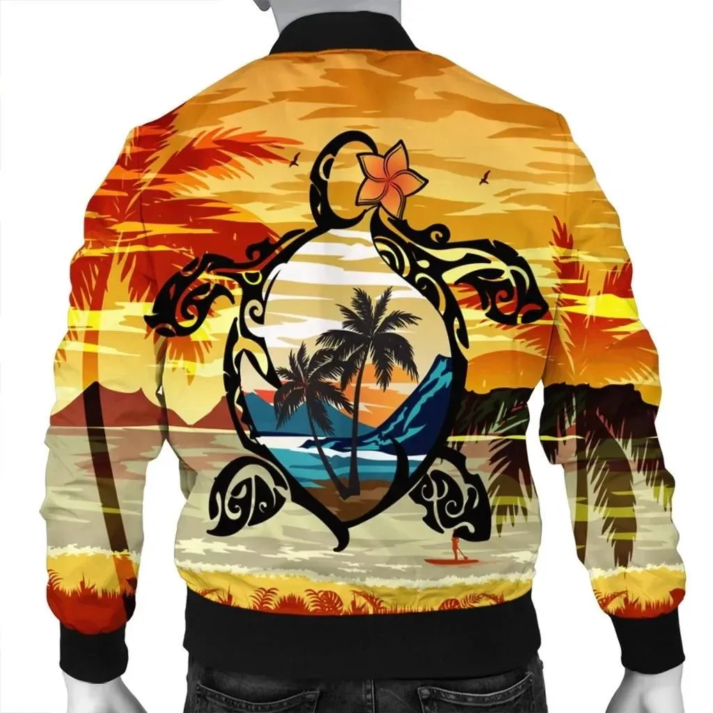 Alohawaii Jacket - Hawaiian Turtle Plumeria Coconut Tree Polynesian Bomber Jacket Gold - AH - J4R