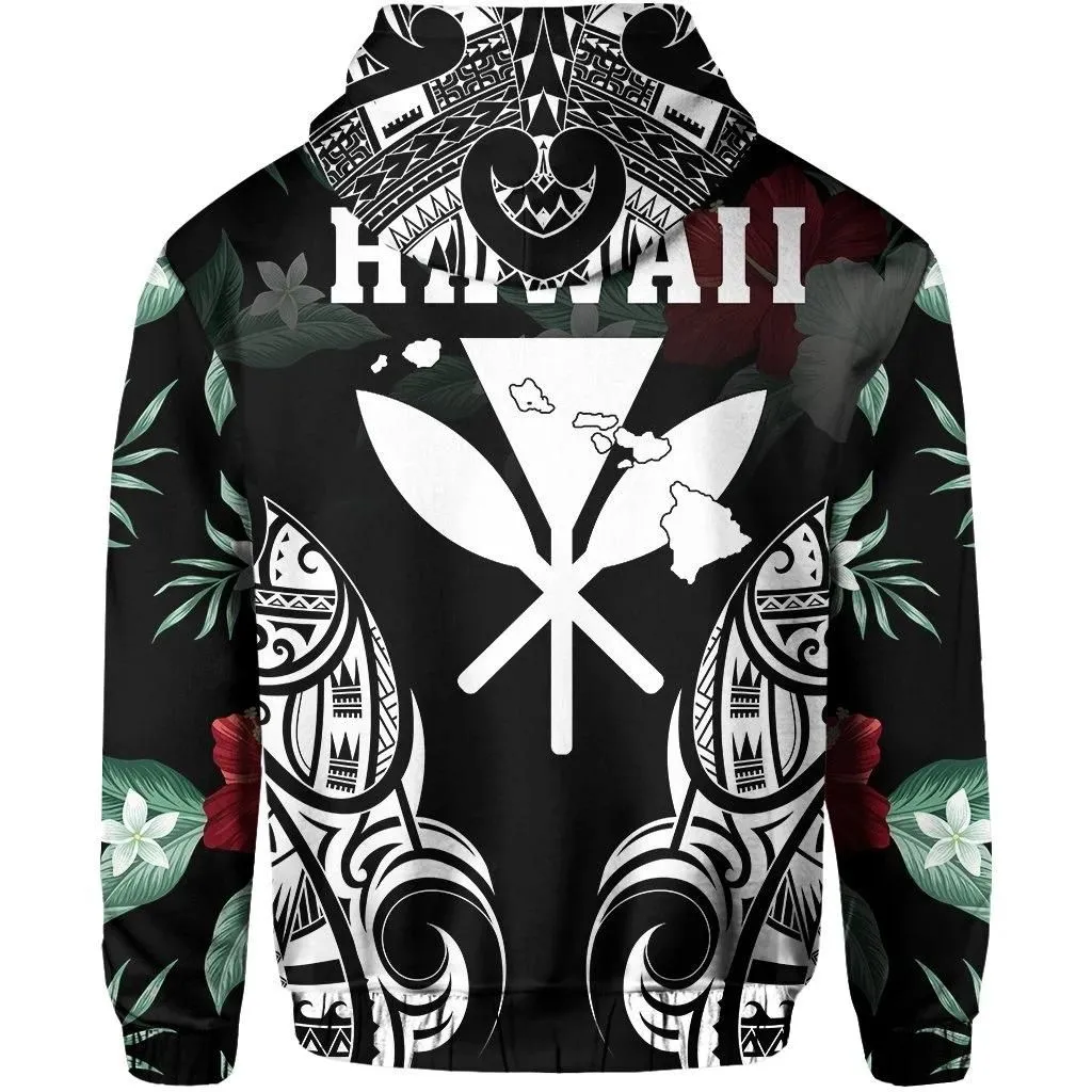 Polynesian Tropic Kanaka Maoli Hibiscus Hawaii Hoodie White - AH - J1