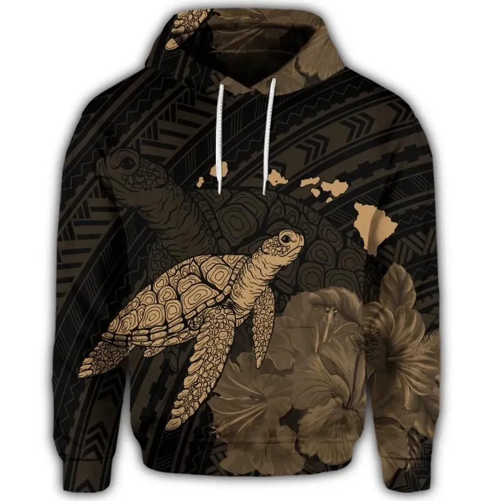Alohawaii Hoodie - Hawaiian Polynesian Hibiscus Turtle Map Hoodie Gold - AH - J5R