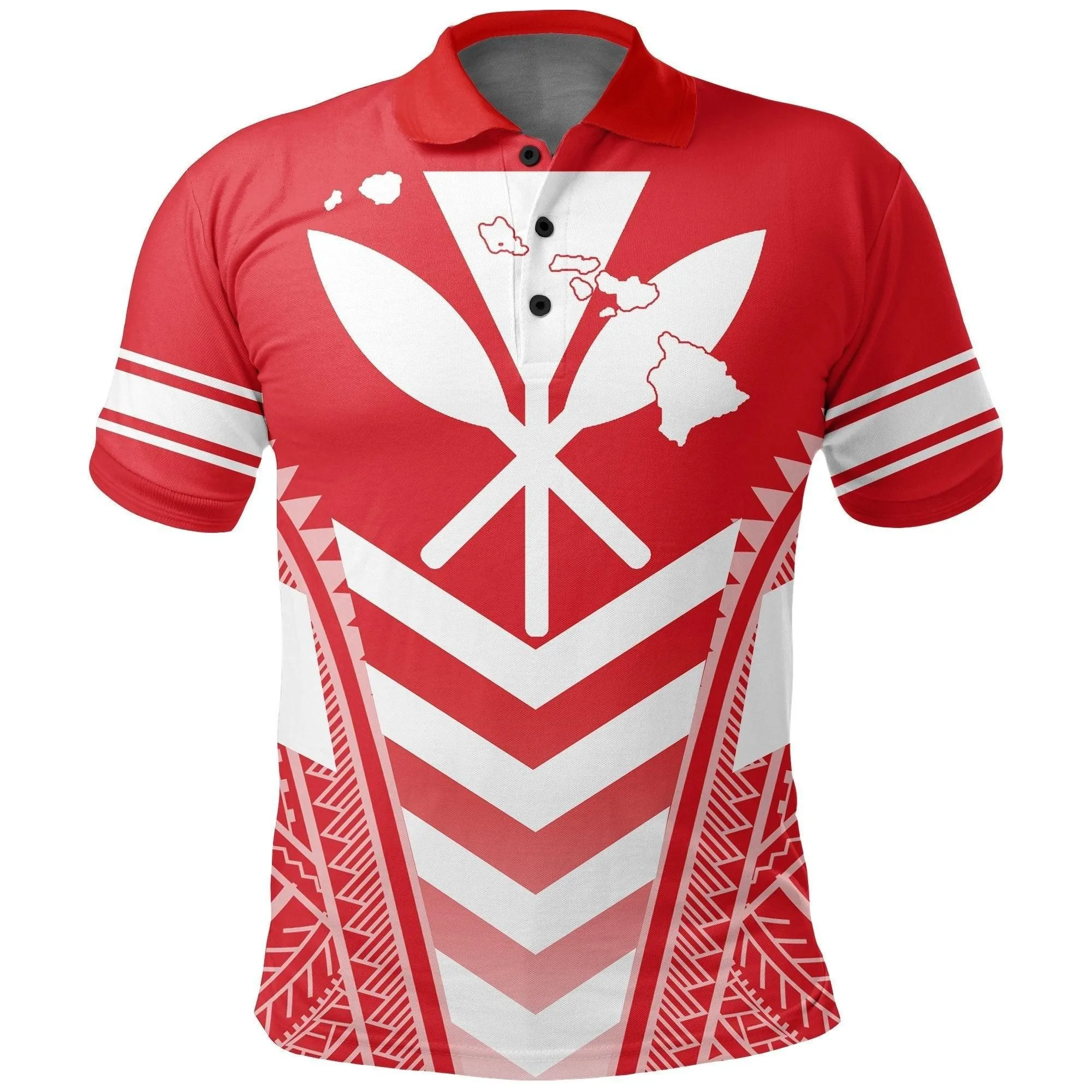 Hawaii Kanaka Map Football Jersey Polynesian Polo Shirt - Red & White - Maris Style