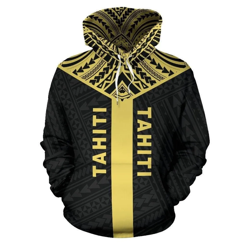 Tahiti Pullover Hoodie - Tahiti Flag Polynesian Tattoo Black
