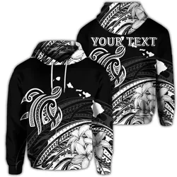 (Personalised) Hawaii Turtle Polynesian Map Plumeria Hoodie White