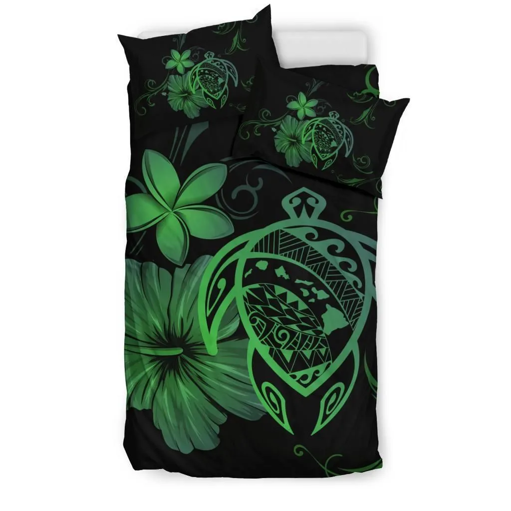 FamilyGater Bedding Set - Cover and Pillow Cases Hawaiian Map Turtle Hibiscus Plumeria Polynesian - Green - AH J4