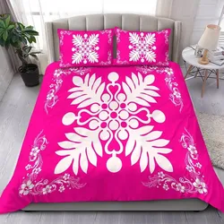Alohawaii Home Set - Hawaiian Quilt Maui Plant And Hibiscus Pattern Bedding Set - White Pink - AH J8