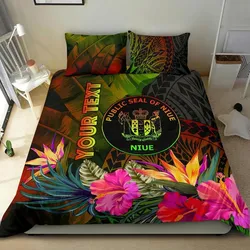 Niue Polynesian Personalised Bedding Set - Hibiscus and Banana Leaves