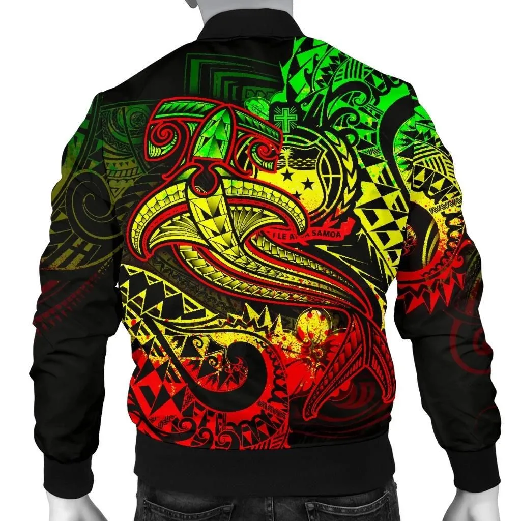 Alohawaii Jacket - Bomber Jacket Samoa - Reggae Shark Polynesian Tattoo - BN18