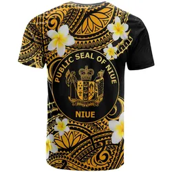 Niue Custom Personalised T-Shirt - Plumeria Polynesian Vibe Gold