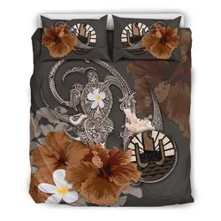 FamilyGater Bedding Set - Cover and Pillow Cases Tahiti - Hibiscus Turtle Tribal Brown A02