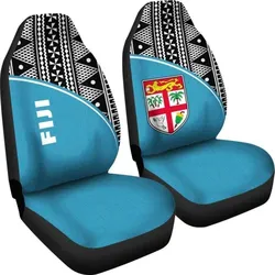 Fiji Tapa Car Seat Covers - Fiji Flag Polynesian White Curve Blue - Unique Design