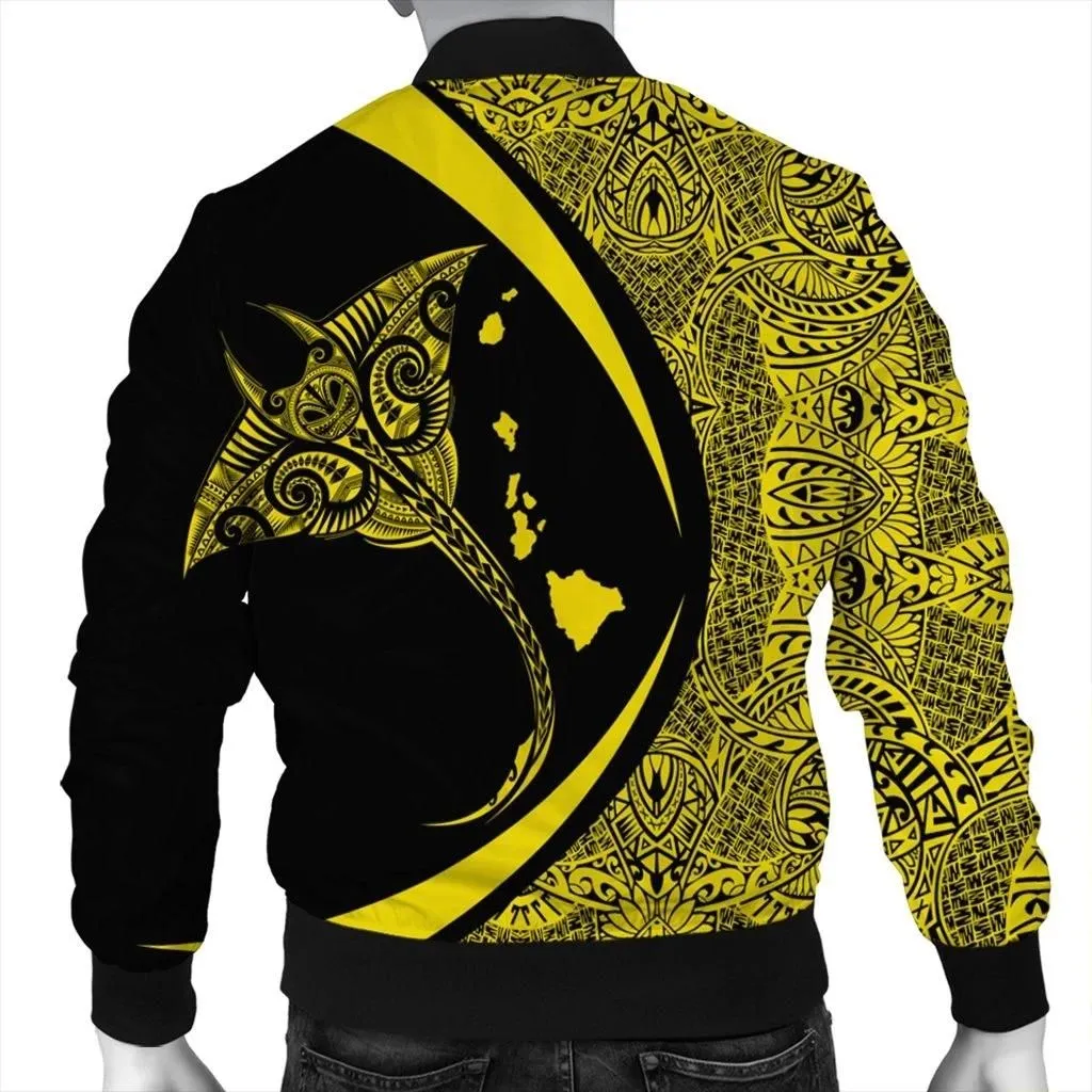 FamilyGater Jacket - Hawaiian Map Manta Ray Polynesian Bomber Jacket - Yellow - Circle Style - AH - J4R