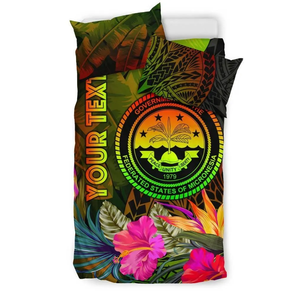 Federated States of Micronesia Polynesian Personalised Bedding Set -  Hibiscus and Banana Leaves - BN15