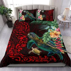 Tiki Polynesian Bedding Set Turtle Hibiscus - Red